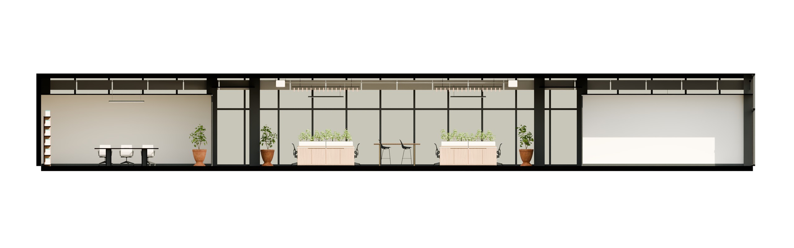 Transverse architectural section through the PLANORA concept workplace.